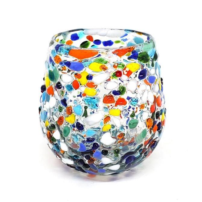 VIDRIO SOPLADO al Mayoreo / cks 16 oz Stemless Wine Glasses (set of 6) / Let the spring come into your home with this colorful set of glasses. The multicolor glass rocks decoration makes them a standout in any place.